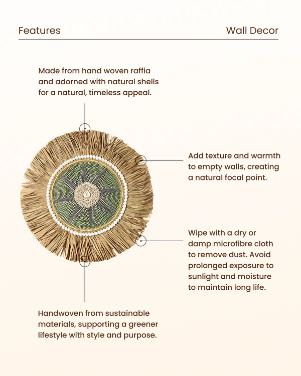 Decorative Raffia Wall Circle for Entryway or Workspace