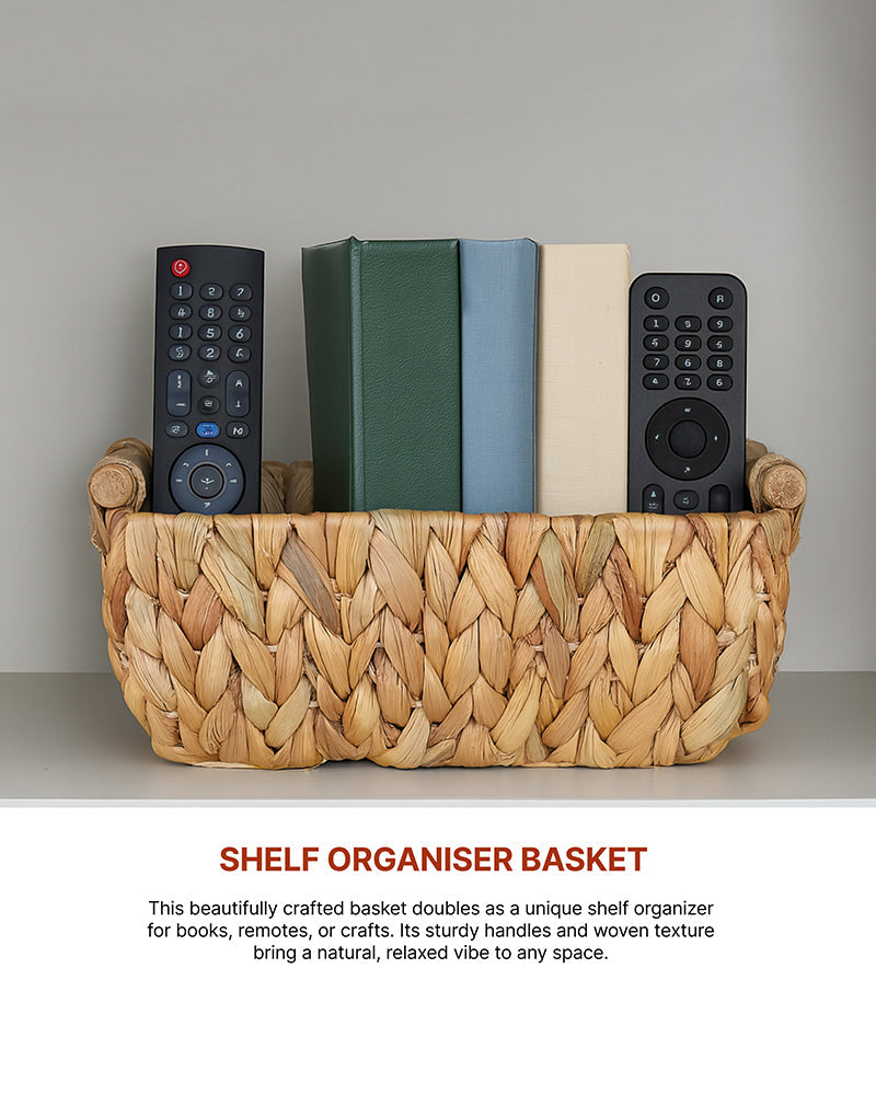 Water Hyacinth Shelf and Kitchen Storage Baskets, Multi-Purpose Home Organization Solution