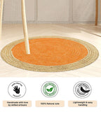 Handcrafted Yellow Round Jute Carpet For Living Room