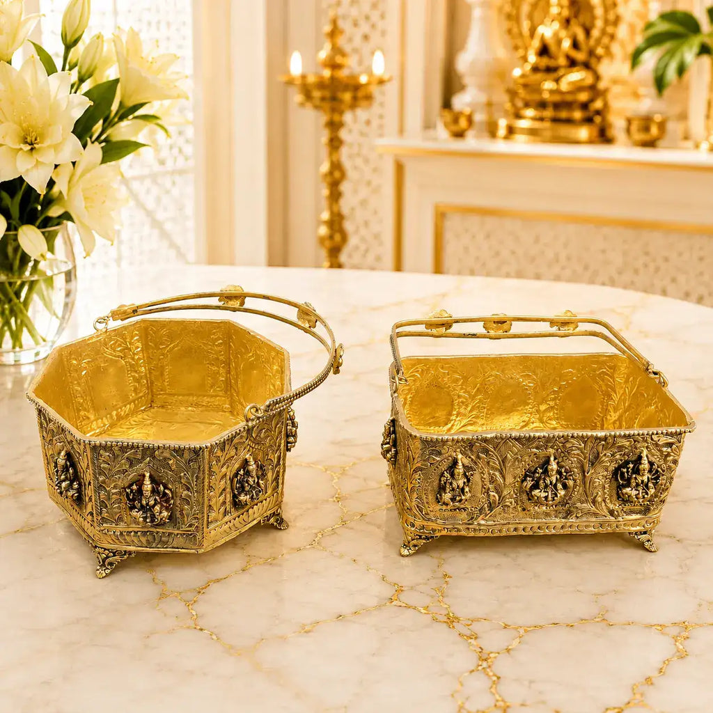 Brass Ashtalakshmi Basket With Handle And Leg (4 Inch) Vedansh Craft
