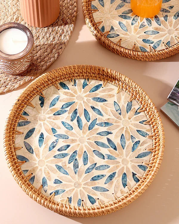 Rattan Tea Tray and Serving Tray Set for Table Use