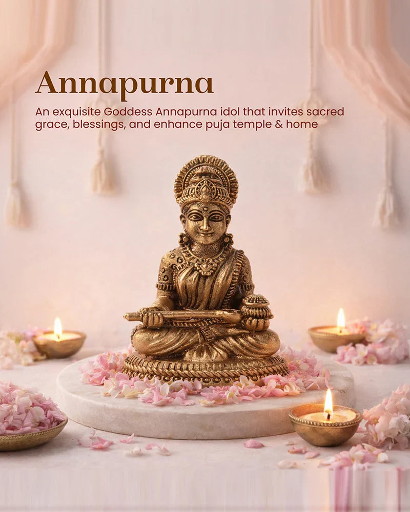Annapurna Devi Brass Figurine for Home, Pooja, and Kitchen Temple
