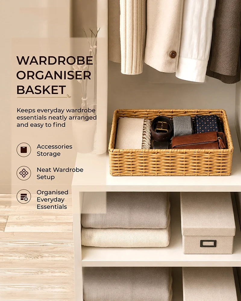 Cane Storage Basket for Home, Wardrobe & Bathroom Storage