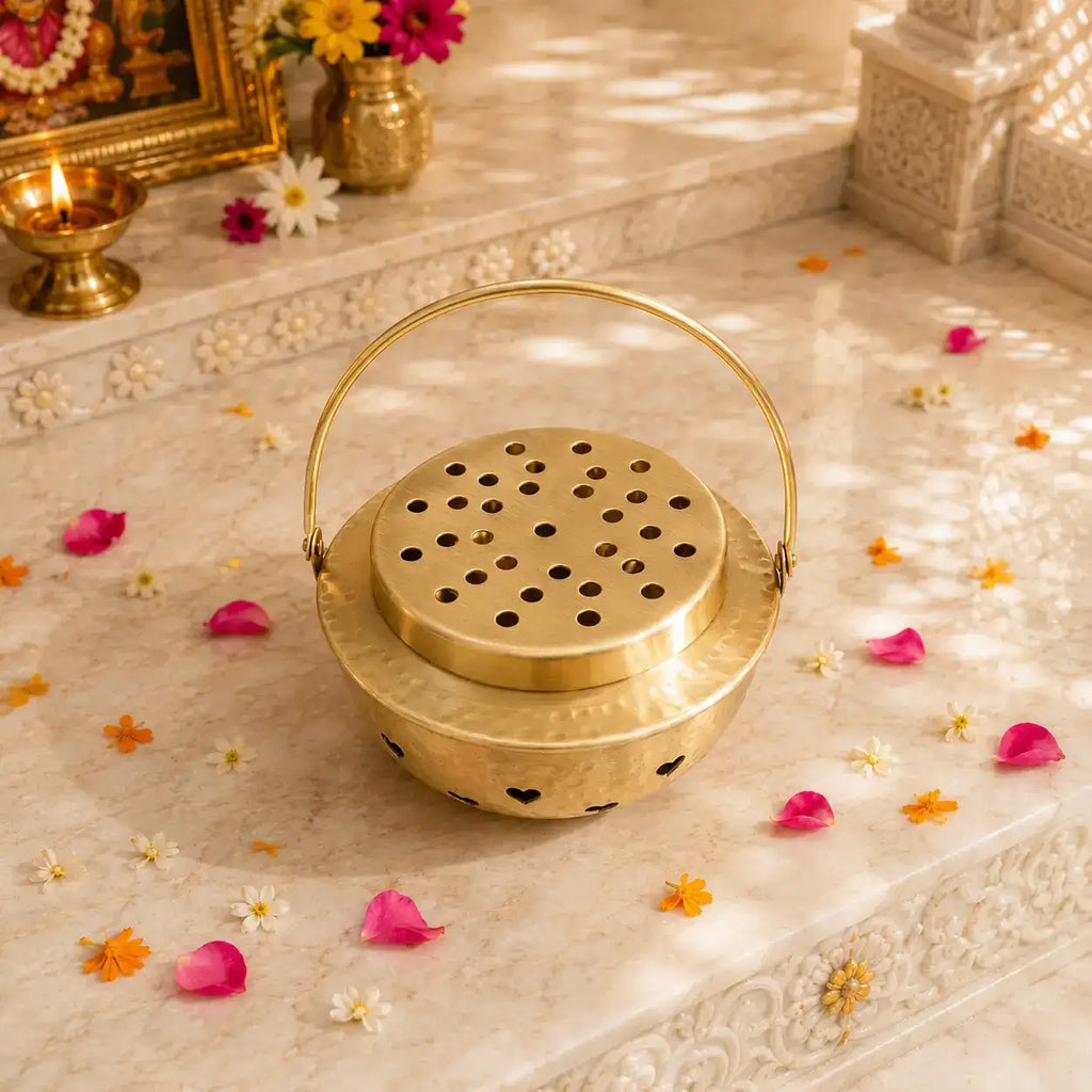 Brass Dhoop Dani & Incense Holder (5.5 Inch) Vedansh Craft
