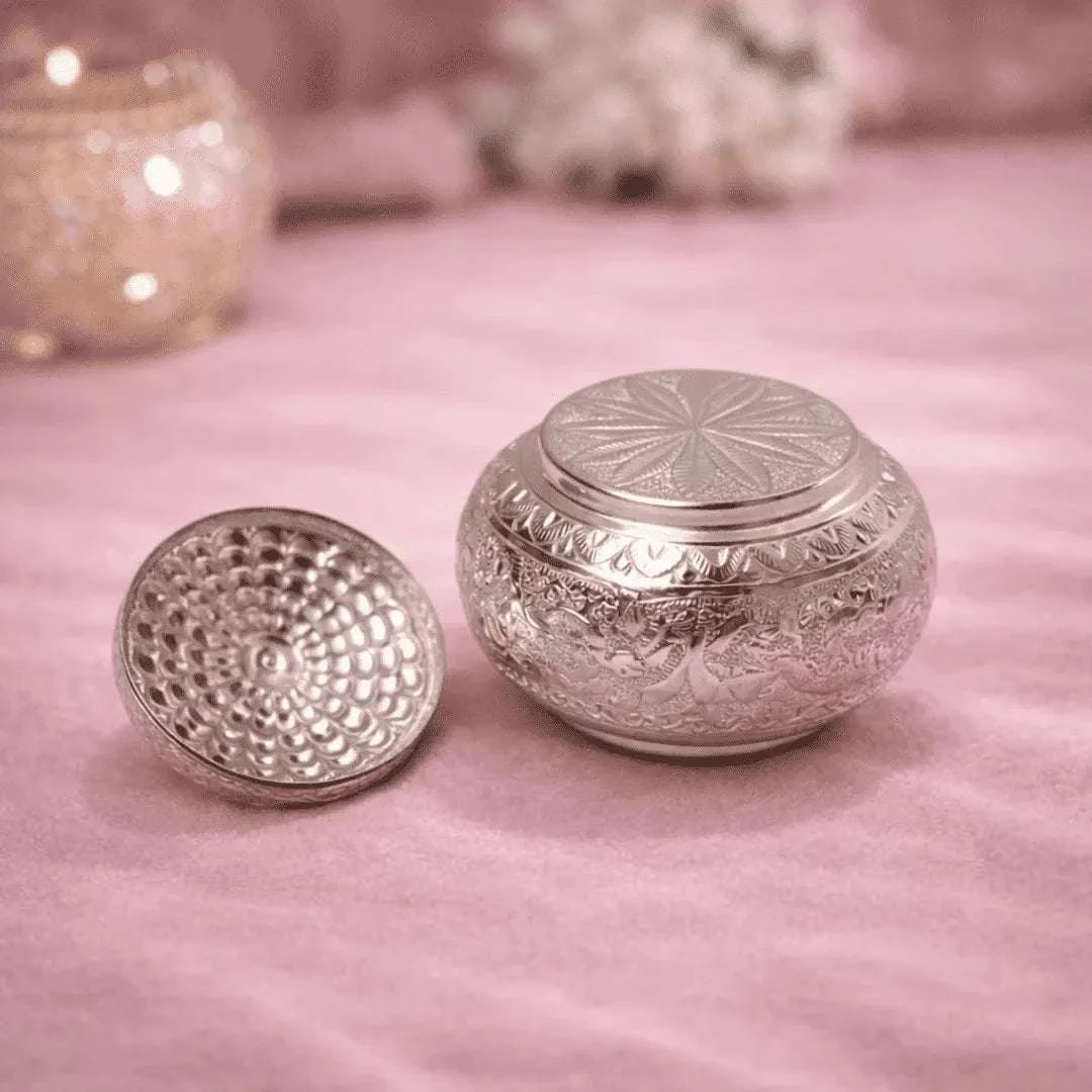 German Silver Storage Container/Supari Box With Lid (4.5 Inch) Vedansh Craft