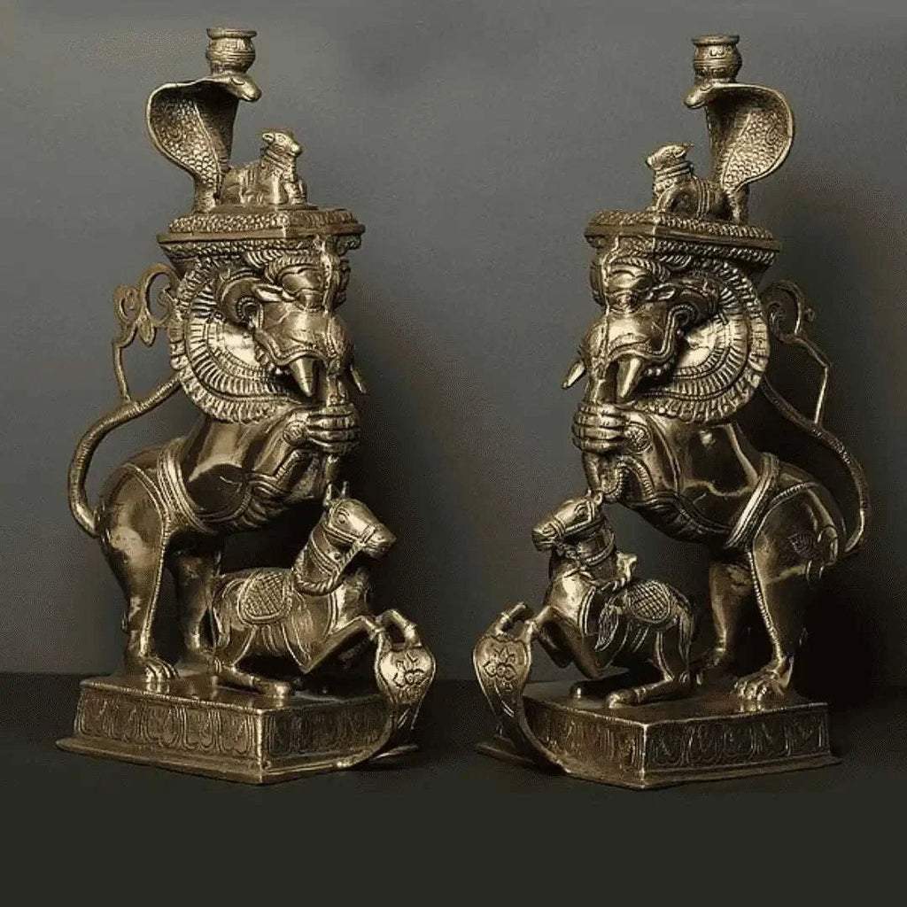 Brass Yali/kirtimukha Nandi Table Stand Set (16 Inch) Vedansh Craft