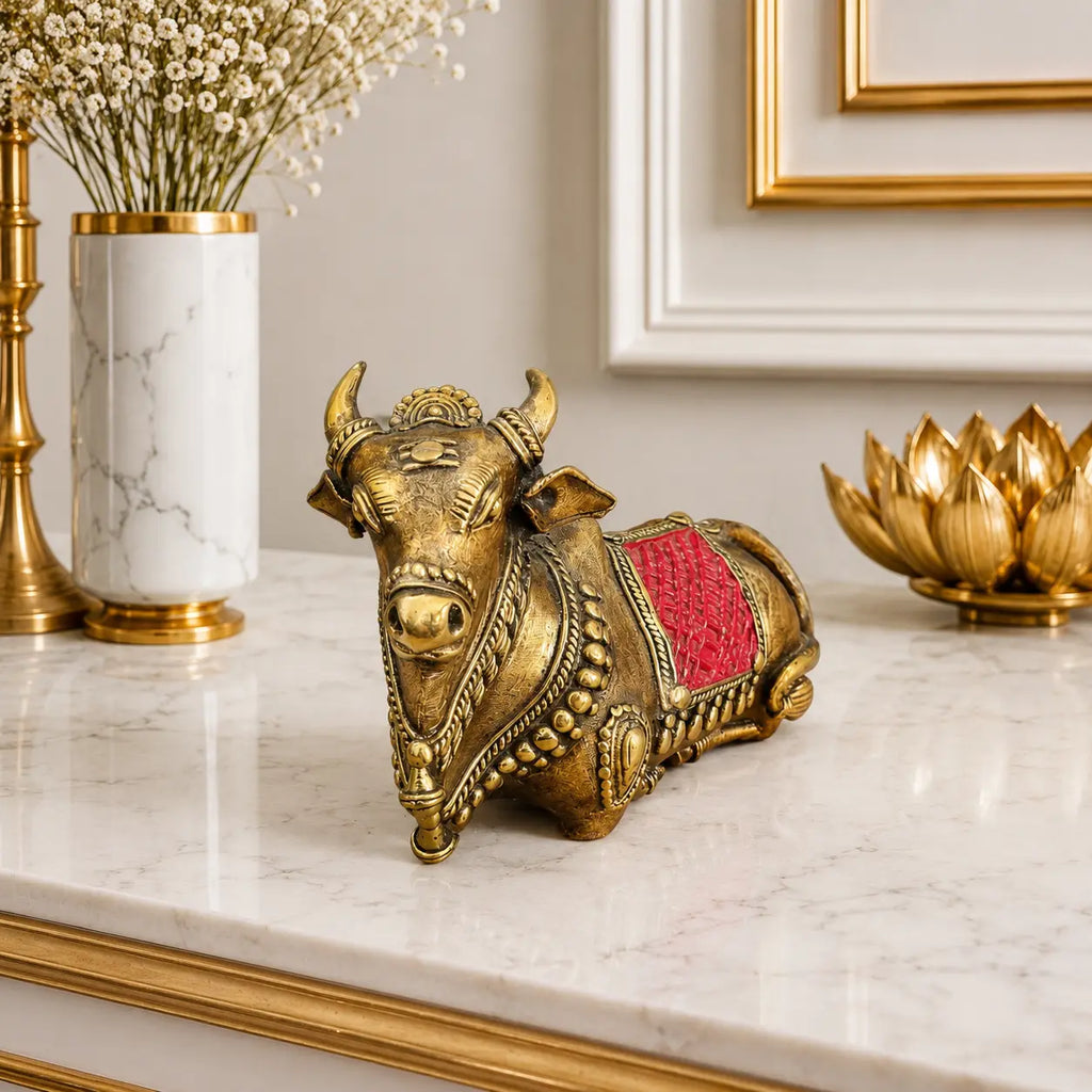 Brass Handcrafted Dhokra Sitting Nandi Idol (3.5 Inch) Vedansh Craft