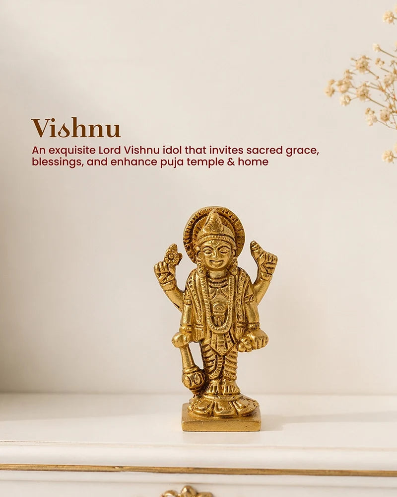 Brass Lord Vishnu Ji Brass Figurine for Pooja Items, Spiritual Home Decoration