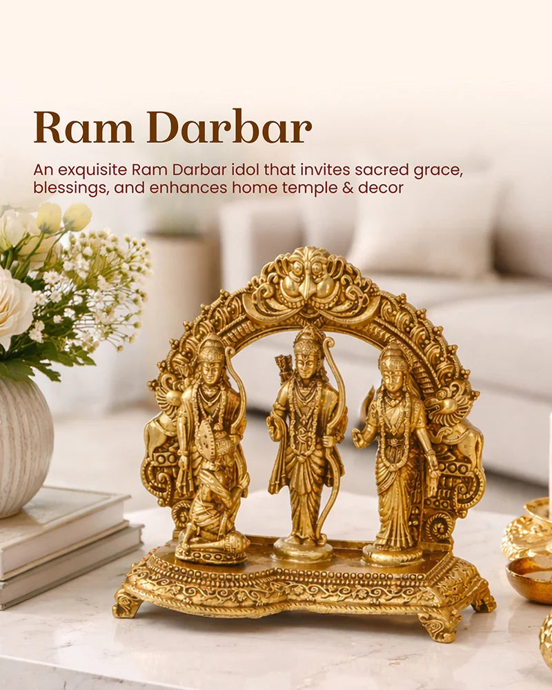 Traditional Brass Ram Darbar Idol for Spiritual Decor and Home Temple