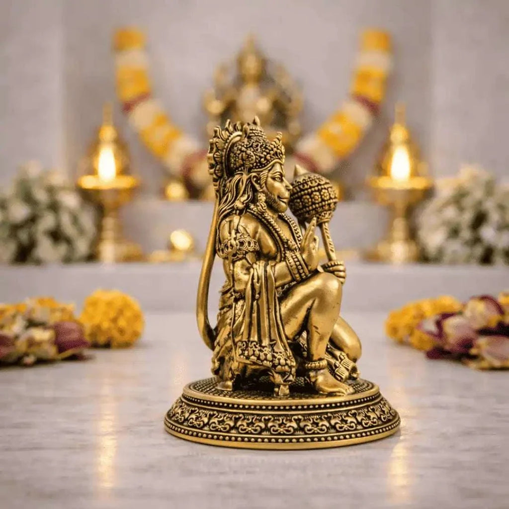 Brass Lightweight Sitting Blessing Hanuman Idol With Base (4 Inch) Vedansh Craft