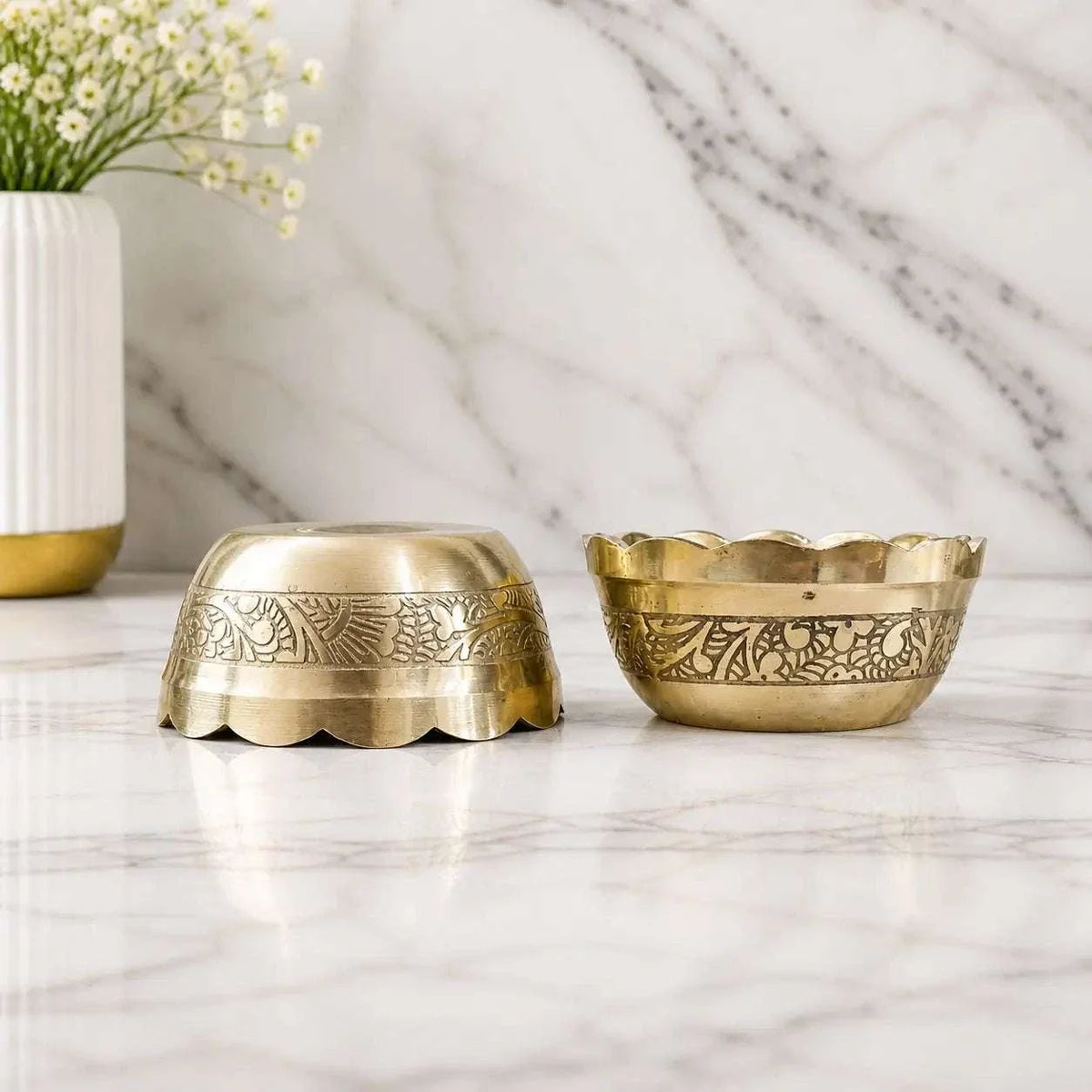 Brass Embossed Design Prasad Bowl Set (1 Inch) Vedansh Craft