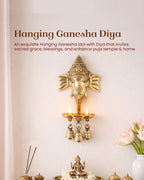 Ganesha Brass Wall Decor with Hanging Diyas and Bells for Mandir and Home