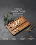 Rectangular Wooden Platter with Cup Sections for Cheese Serving
