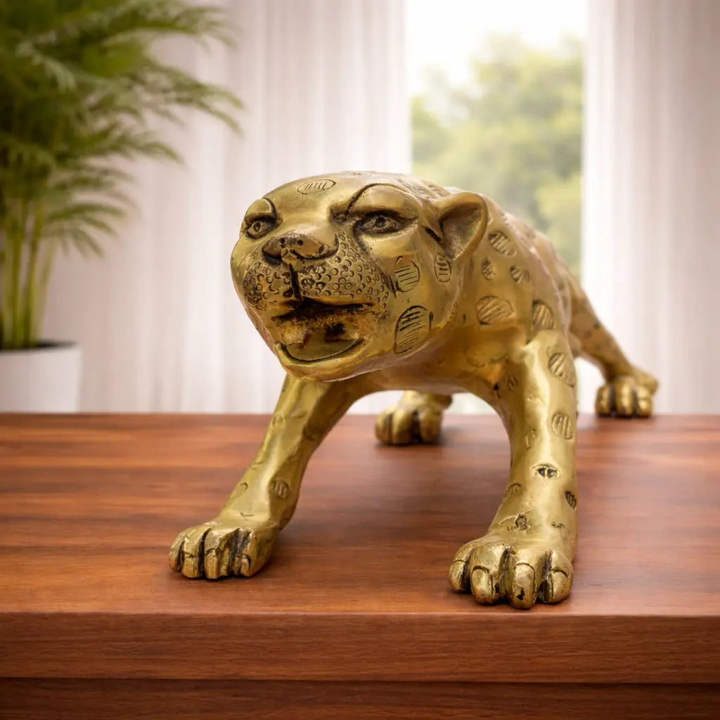 Brass Leaping Leopard Figurine Vedansh Craft