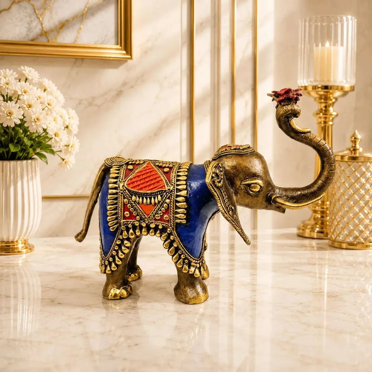 Brass Handcrafted Dhokra Elephant Statue (8.5 inch) Vedansh Craft