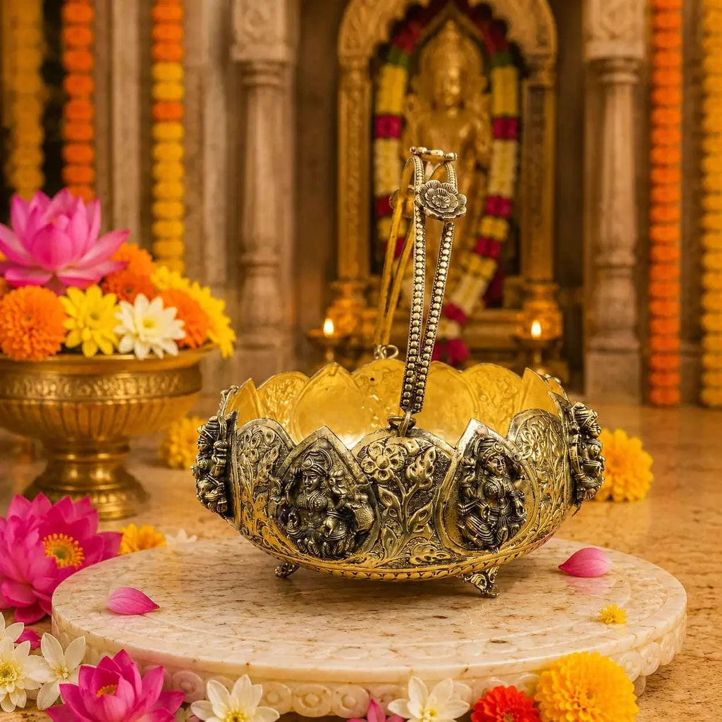 Brass Ashtalakshmi Basket With Handle And Leg (3.5 Inch) Vedansh Craft
