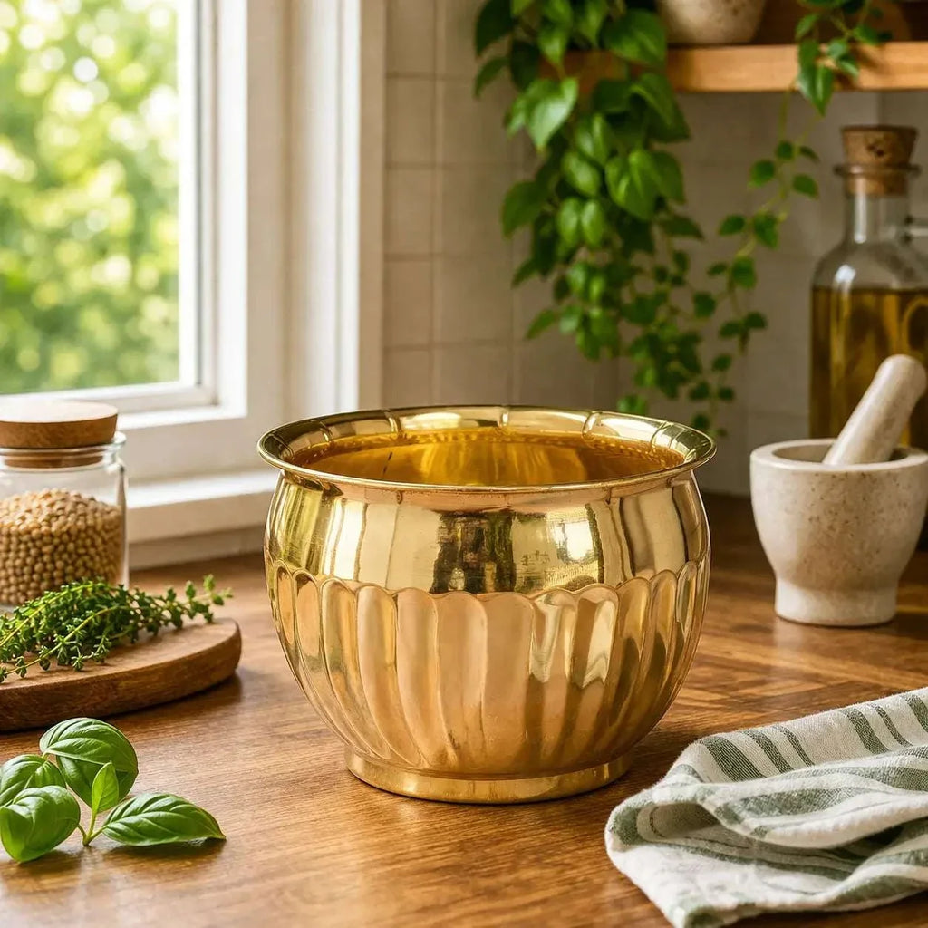 Brass Round Bucket Planter Pot (4 Inch) Vedansh Craft