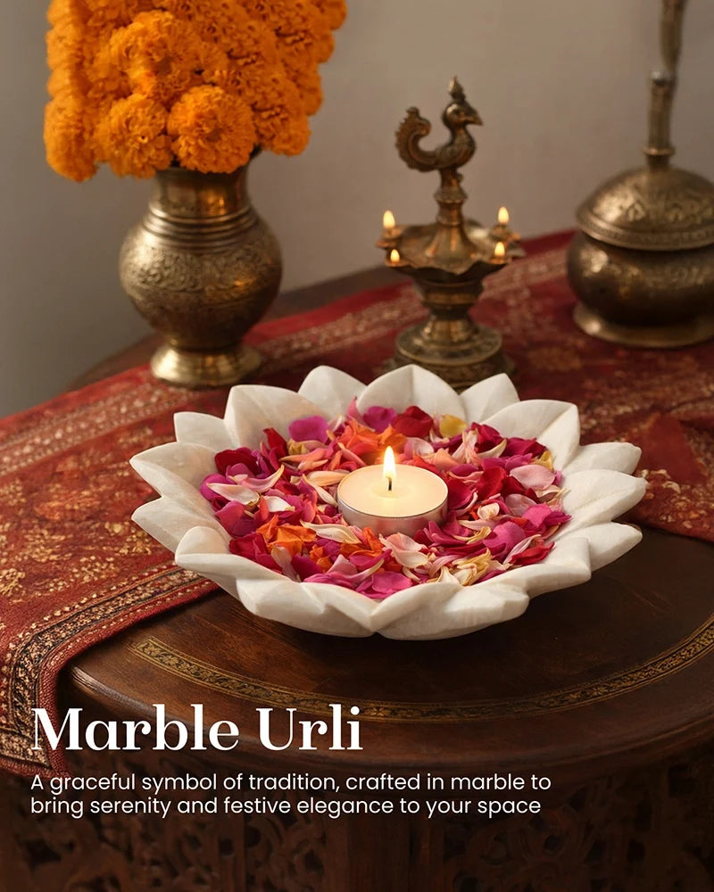 Premium Marble Urli Bowl for Home Decoration, Meditation, and Pooja Needs
