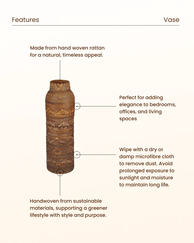 Handcrafted Natural Rattan Vase for Home and Office