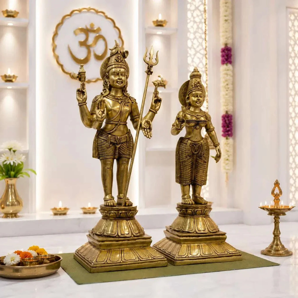 Brass Standing Shiva Parvati Idol Set (34 Inch) Vedansh Craft