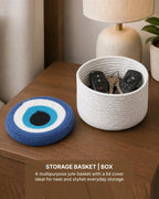 Cotton Rope Round Evil Eye Storage Basket for Home Decor & Gifting