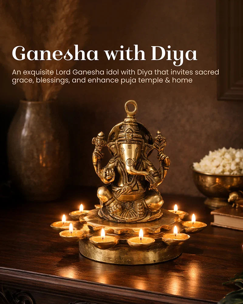 Brass Ganesh Sitting on Diya for Pooja and Home Decoration