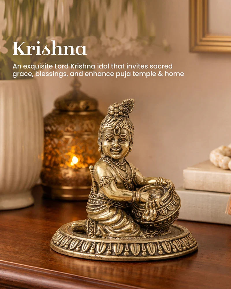 Pure Brass Bal Krishna Idol for Home Temple and Pooja Room