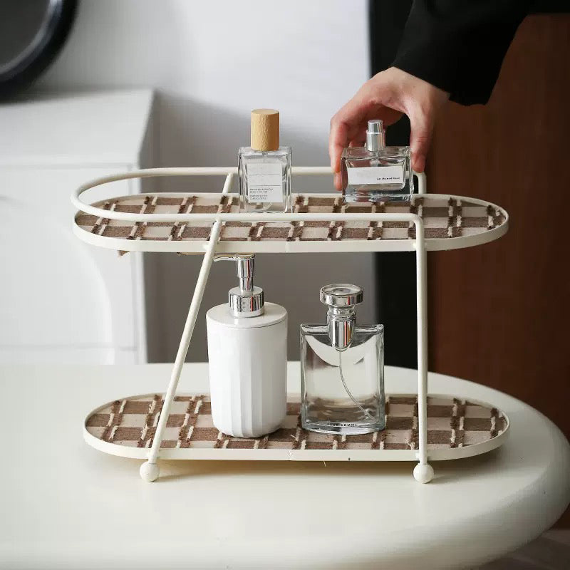 2 Tier Vanity Storage Display Tray White Brown Nestasia