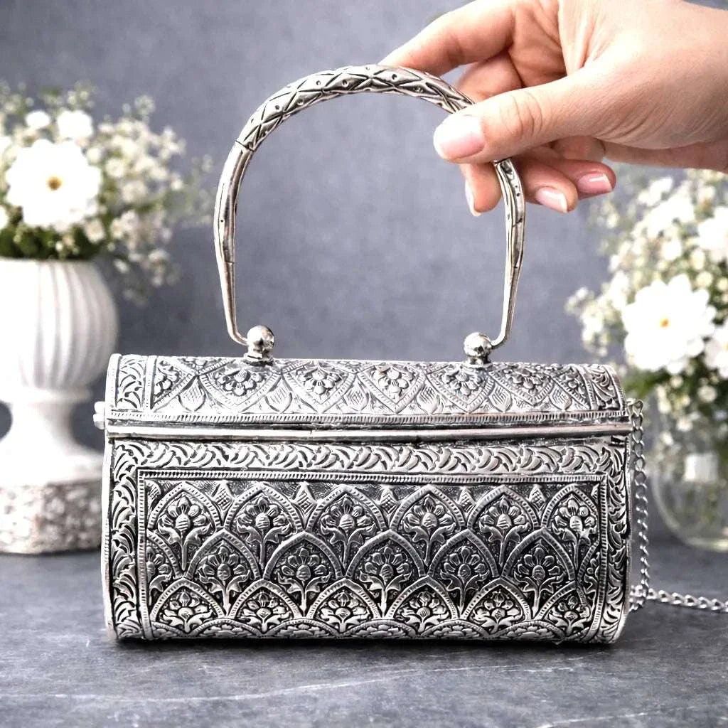 Brass Silver Plated Purse / Clutch bag (8.5 Inch) Vedansh Craft