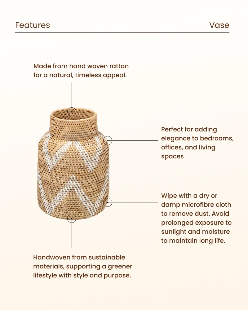 Handcrafted Rattan Decorative Vase for Tabletop and Shelf Styling