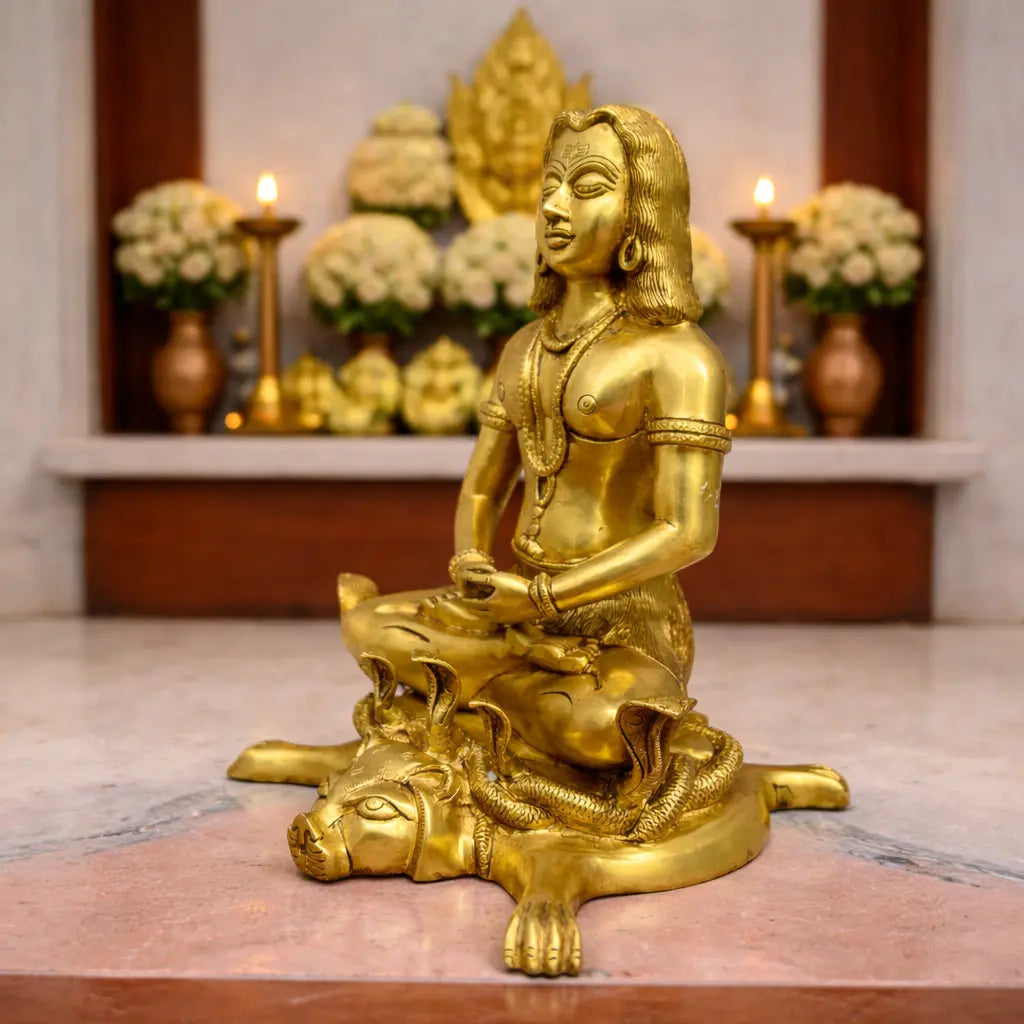 Brass Saint Gorakhnath Statue Sitting On Naag And Lion (14 Inch) Vedansh Craft