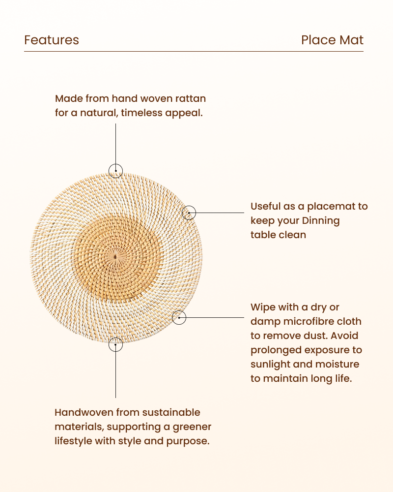 Handcrafted Rattan Placemat for Dining Table and Kitchen Decor