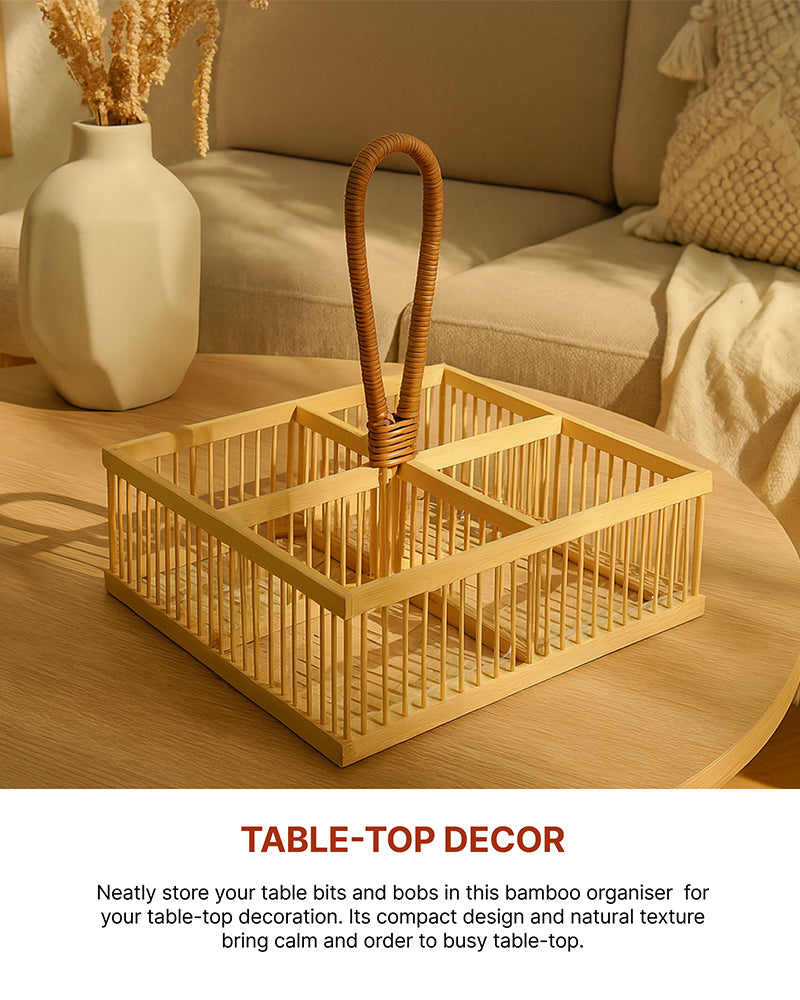 Multi-Purpose Bamboo Spoon Stand Caddy - Kitchen and Table Organiser