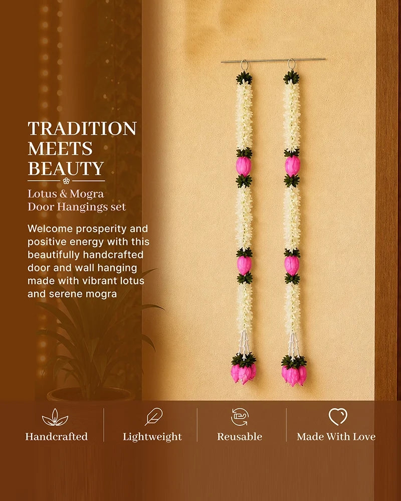 Artificial Marigold Lotus Flower Garland Set of 2 for Pooja and Festive Decor