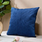 Marilee Blue Quilted Velvet Cushion Cover 16 x 16 Inch Nestasia