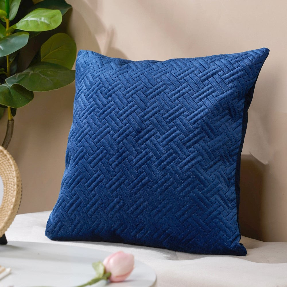 Marilee Blue Quilted Velvet Cushion Cover 16 x 16 Inch Nestasia