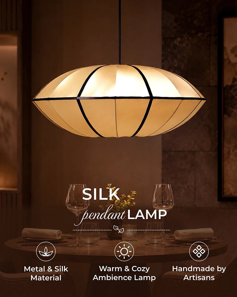 Silk Fabric Hanging Lamp for Bedroom and Study Room
