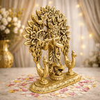 Brass Lord Krishna Standing Statue With Tree And Peacock (5 Inch) Vedansh Craft