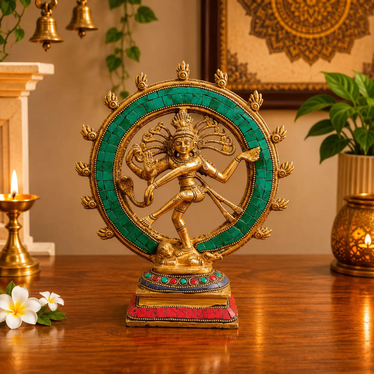 Brass Stone Work Nataraja Dancing Shiva Idol Vedansh Craft