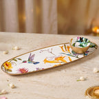 Tropical Long Metal Platter With Dip Bowl Set Of 2 In Gift Box Nestasia