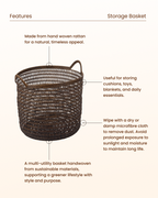 Rattan Basket with Handles for Laundry and Toy Storage