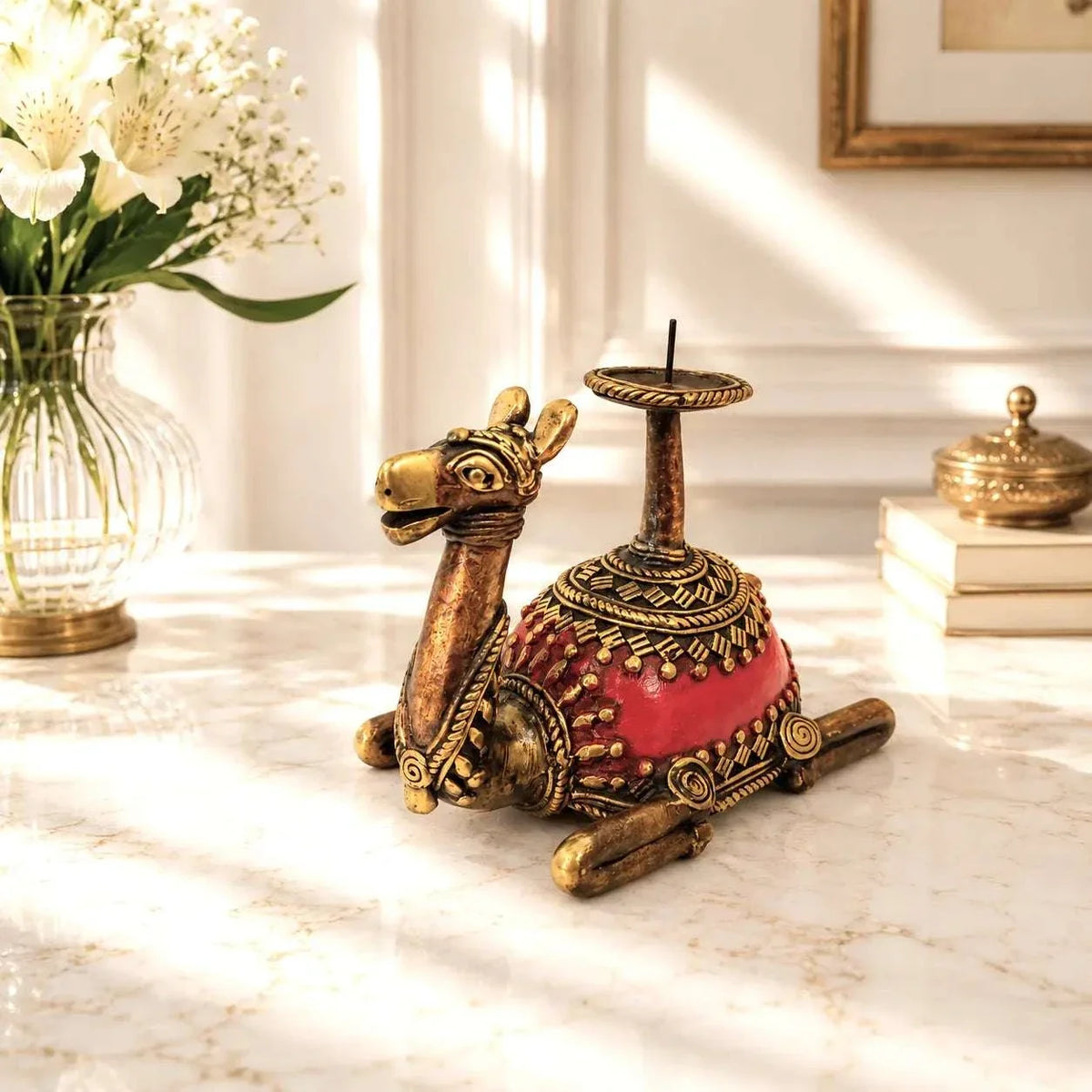Brass Dhokra Sitting Camel Candle Stand (5 Inch) Vedansh Craft