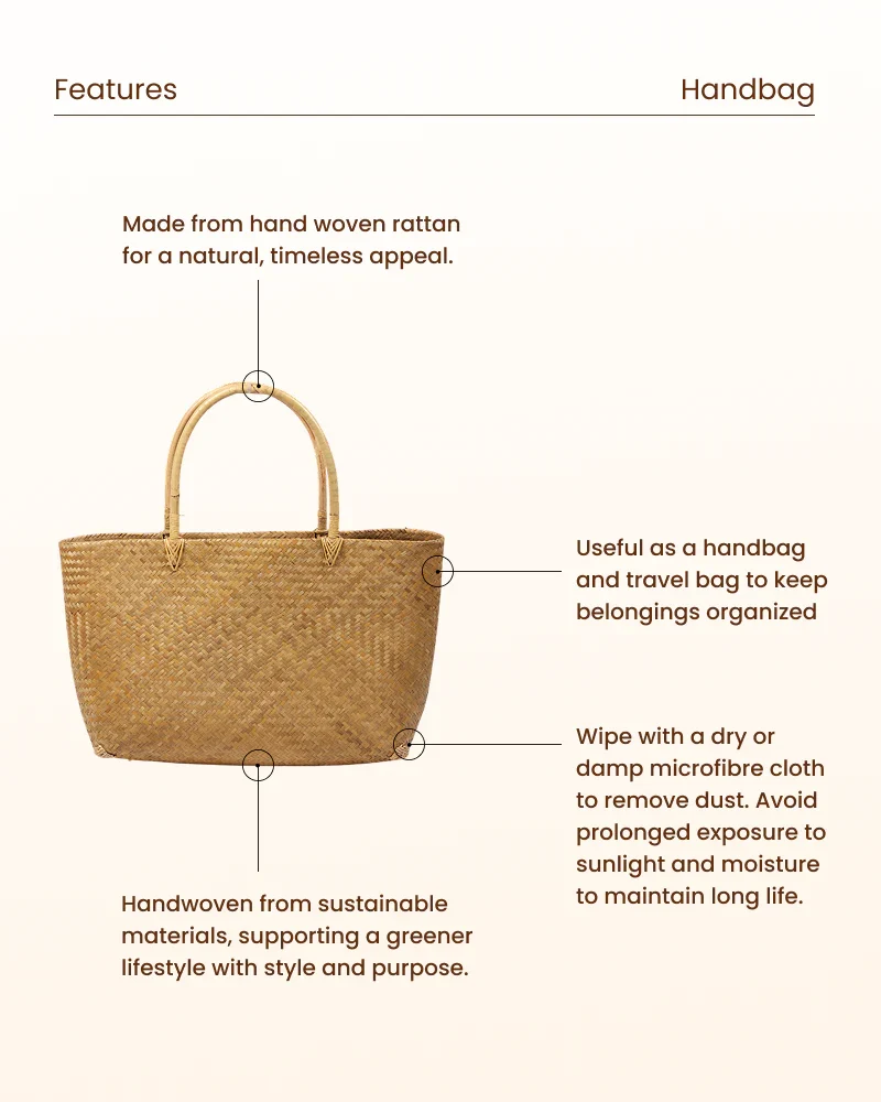 Handcrafted Rattan Handbag – Stylish Woven Tote for Beach, Casual & Boho Fashion