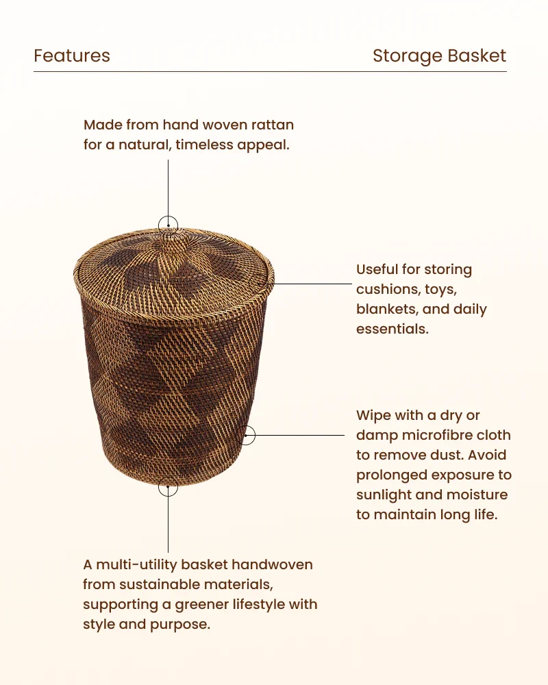 Elegant Rattan Storage Basket for Laundry, Toys and More