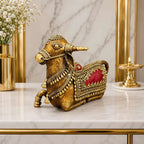 Brass Handcrafted Dhokra Sitting Nandi Idol (5.2 Inch) Vedansh Craft