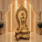 Brass Standing Krishna Idol On Throne / Singhasan (31 Inch) Vedansh Craft