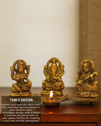 Lakshmi Ganesh Saraswati Pooja Idol, Decorative God Murti for Home