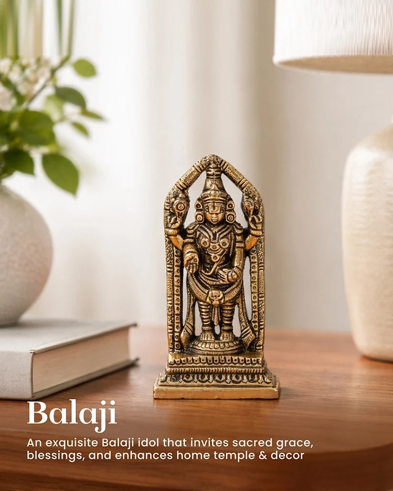 Brass Balaji Idol with Antique Finish for Pooja Room and Home Decor