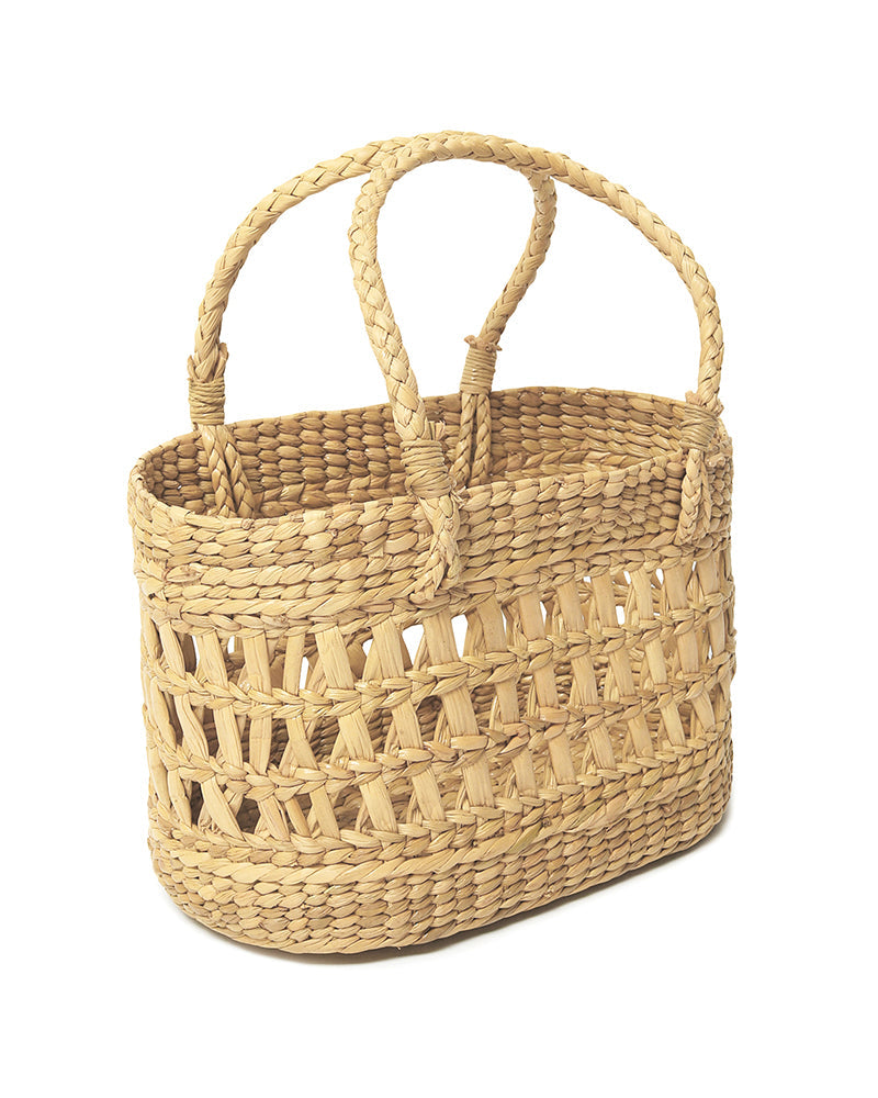 Handwoven Oval Seagrass Fruit Hamper Basket with Jali Design for Kitchen and Dining