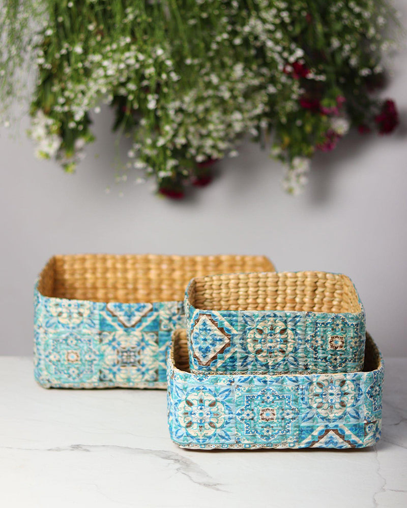 Handcrafted Seagrass Multipurpose Organiser Tray Set of 3 for Tabletop, Shelf, and Storage Spaces